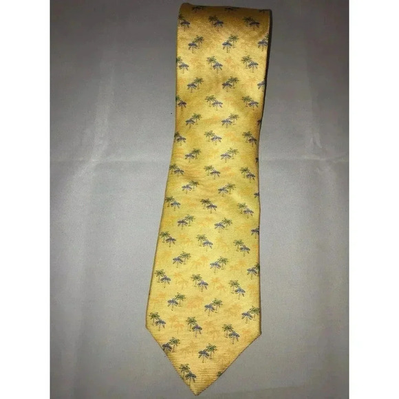 Tommy Hilfiger Yellow Blue Palm Trees Tropical Pattern 100% Silk Men's Neck Tie - Picture 1 of 4